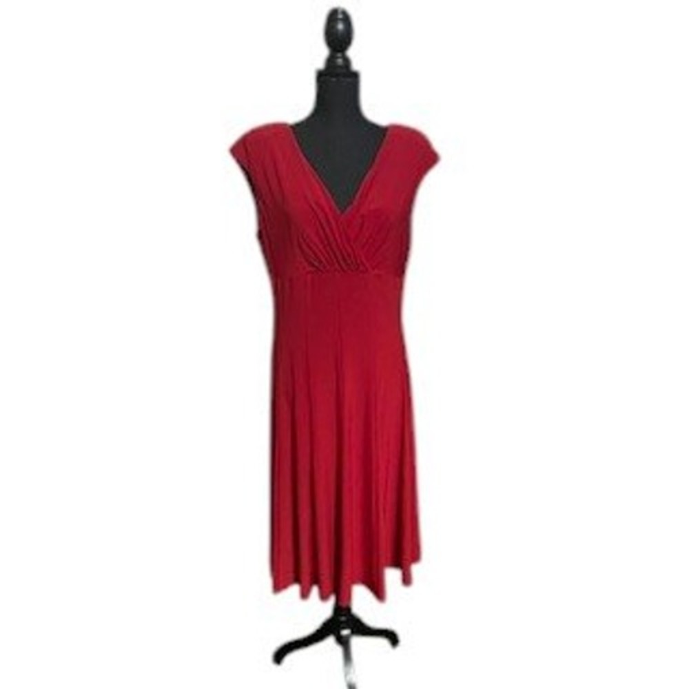 Lauren Ralph Lauren Dress V-Neck Sleeveless Midi Casual Red Size 14